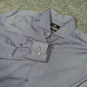 Hugo Boss Shirt Mens 16.5 42 Slim Fit Blue White Check Egyptian Cotton Dress